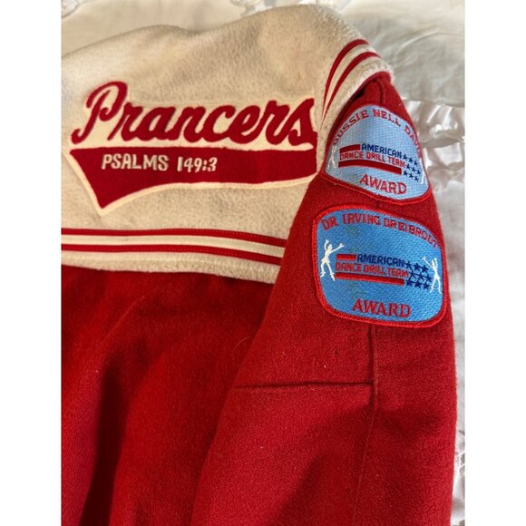 VTG Red Wool Letterman Jacket With HP and Dance Team Patches DeLONG Sz Small - Picture 11 of 16